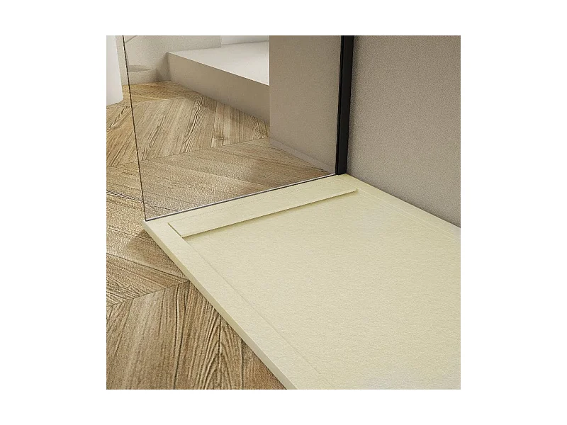 Mineralguss-Duschwanne extra flach RIBERA Schieferoptik BEIGE 90x150cm