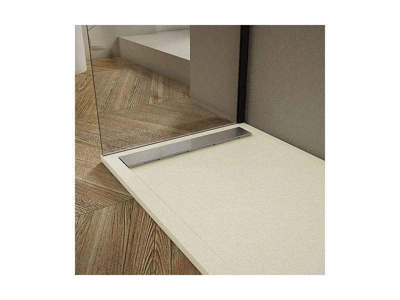 Receveur de douche 90x190cm extra plat RIBERA en résine surface ardoisée beige Grille inox