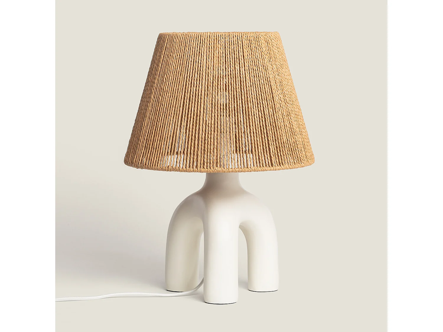 Lampe à Poser Papier Tressé et Résine Otilia  Blanc