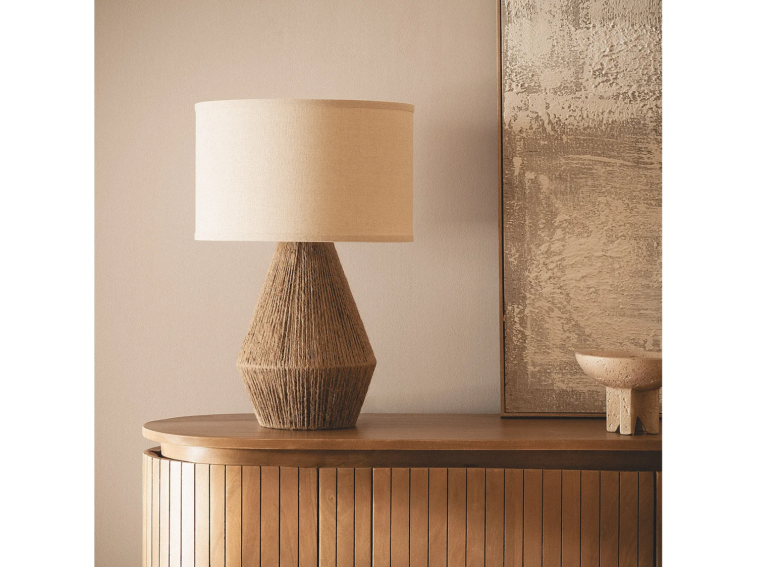 Lampe à Poser Corde Naturelle et Lin Dione  Beige Lin