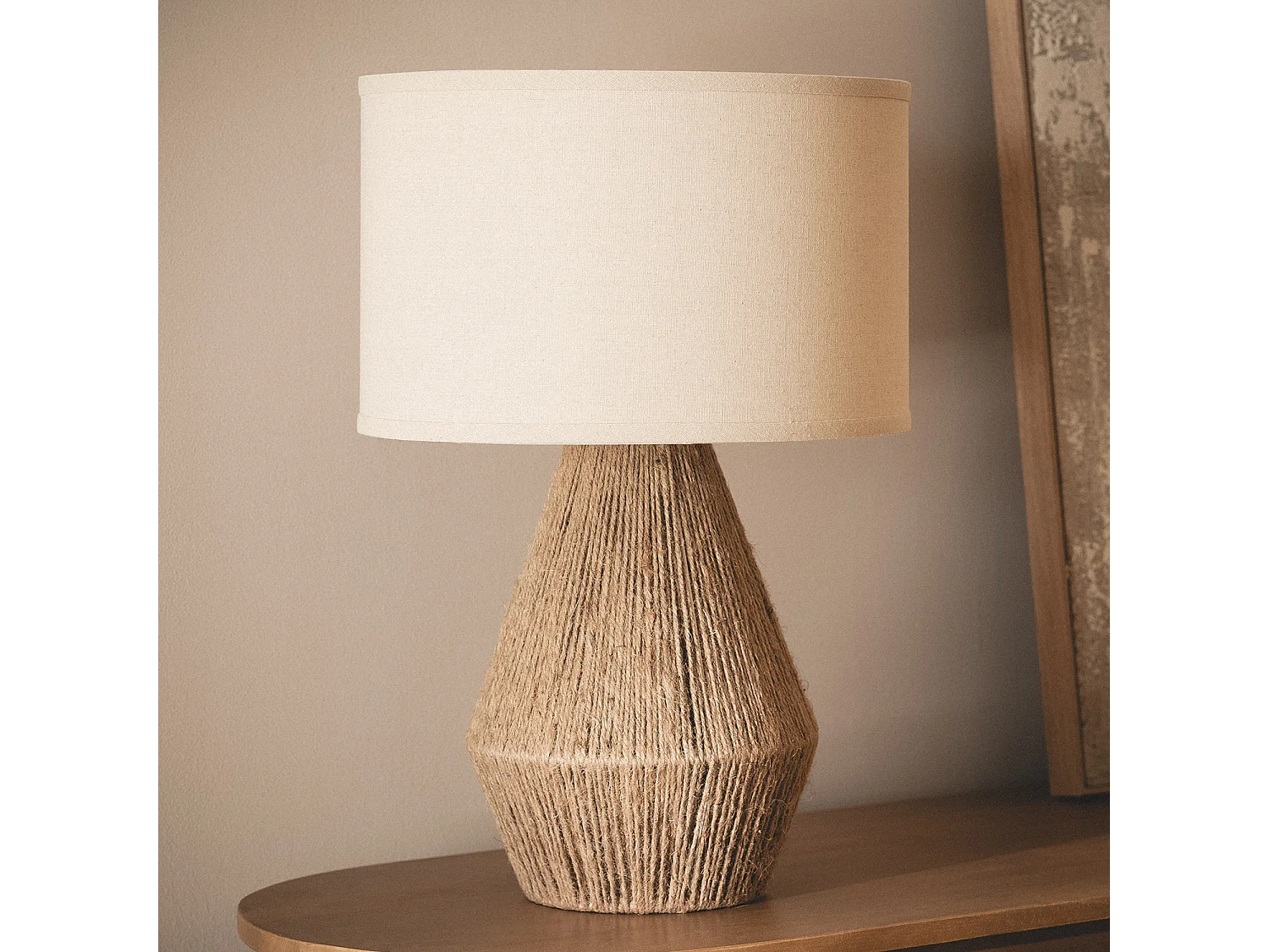 Lampada da Tavolo Corda Naturale e Lino Dione Beige Lino