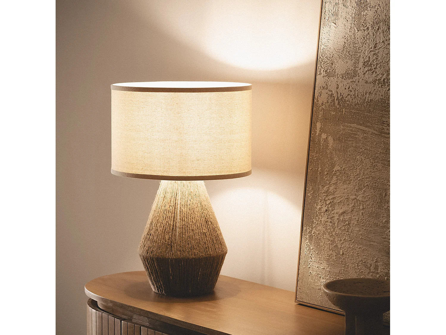Lampada da Tavolo Corda Naturale e Lino Dione Beige Lino