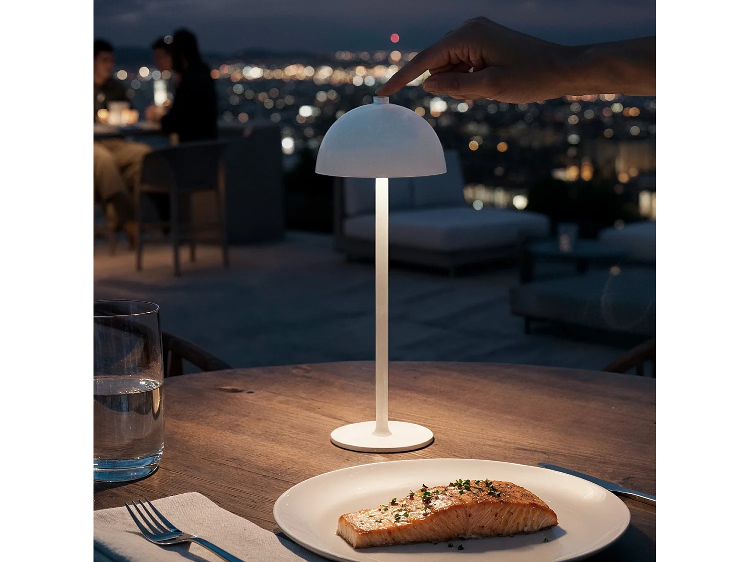 Lampada da Tavolo LED Portatile Metallo con Batteria USB Ricaricabile Kael Bianco