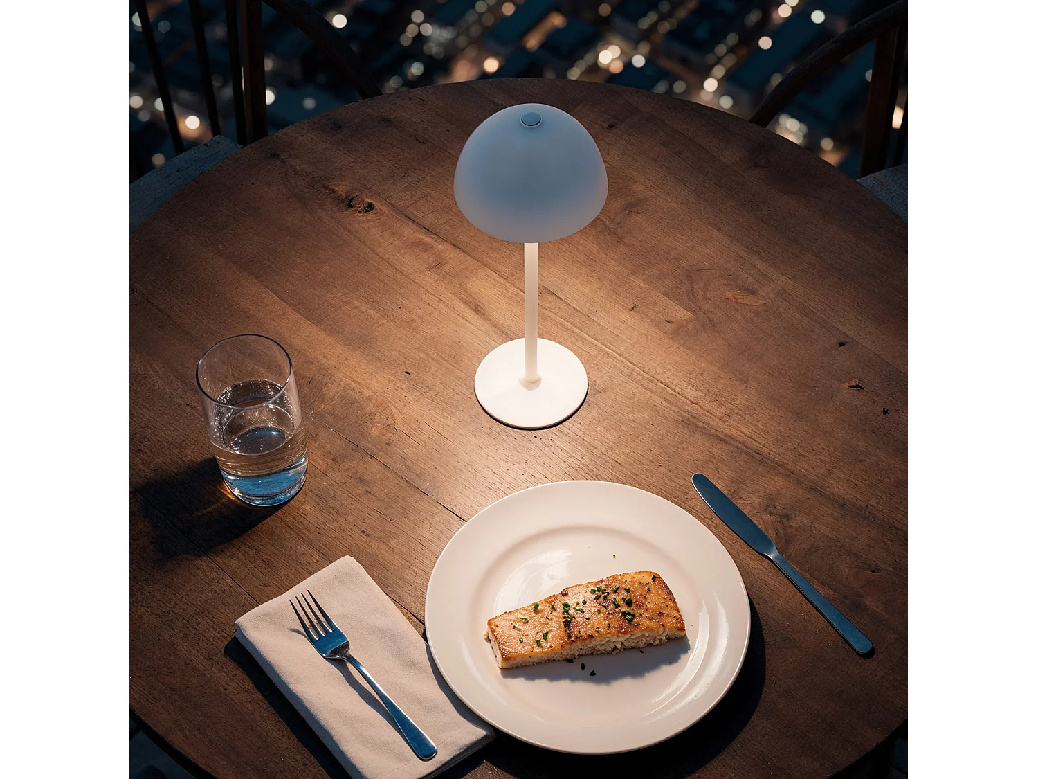Lampada da Tavolo LED Portatile Metallo con Batteria USB Ricaricabile Kael Bianco