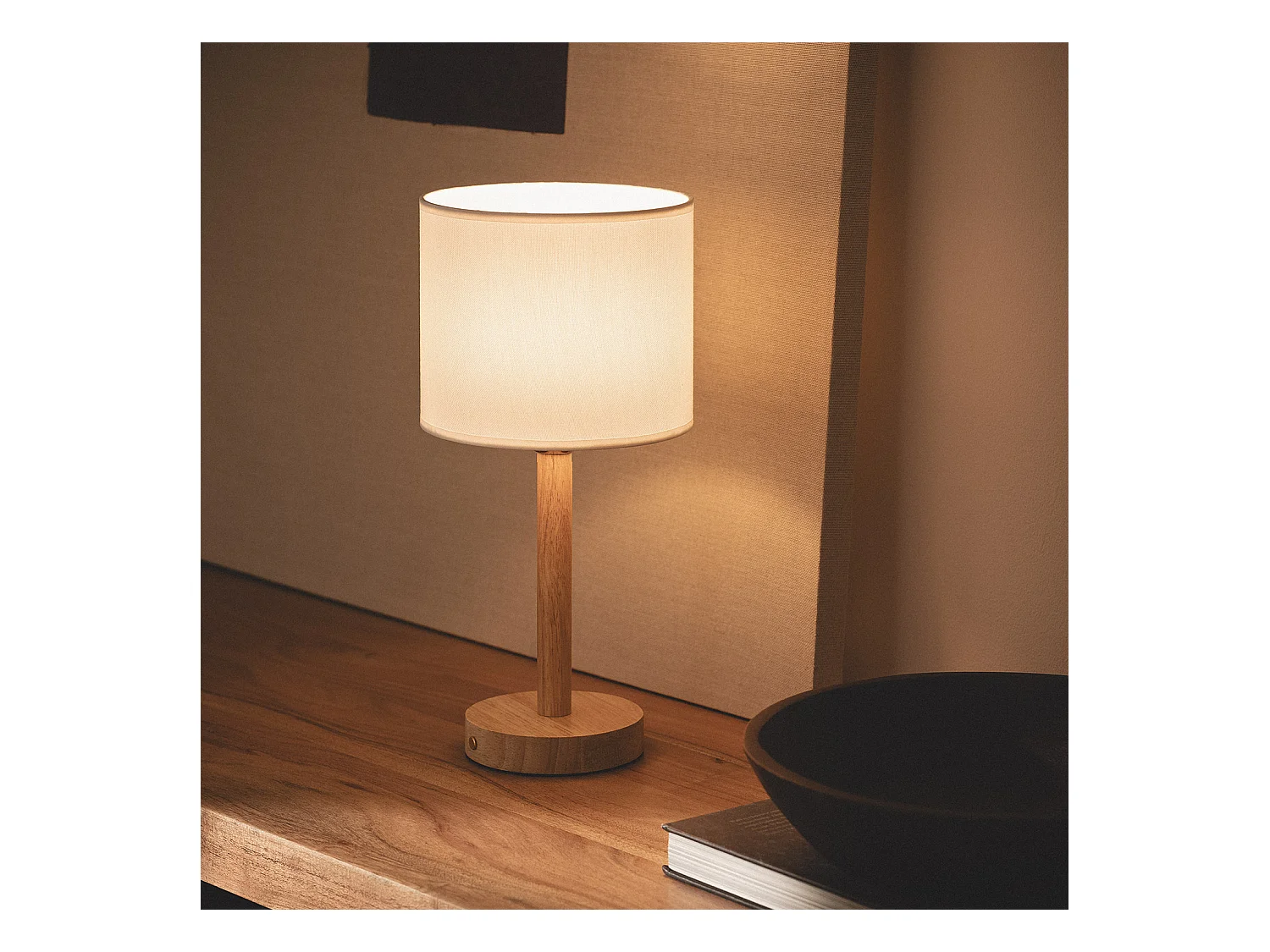 Lámpara de Mesa LED Portátil Madera con Batería USB Recargable Folgosa Natural