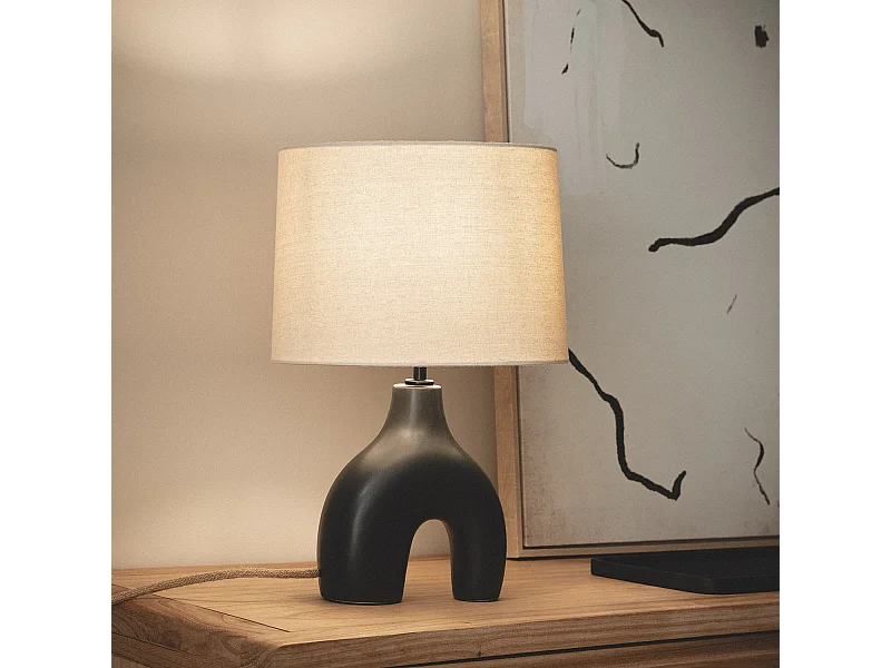 Lámpara de Mesa Cerámica y Lino Ginger Negro