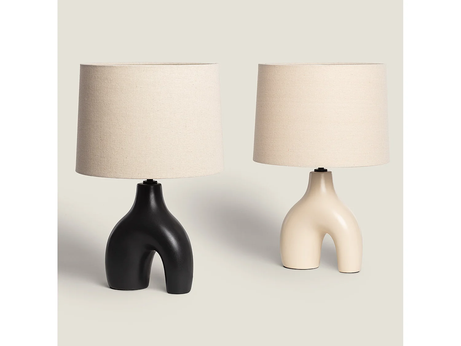 Lampe à Poser Céramique et Lin Ginger Noir