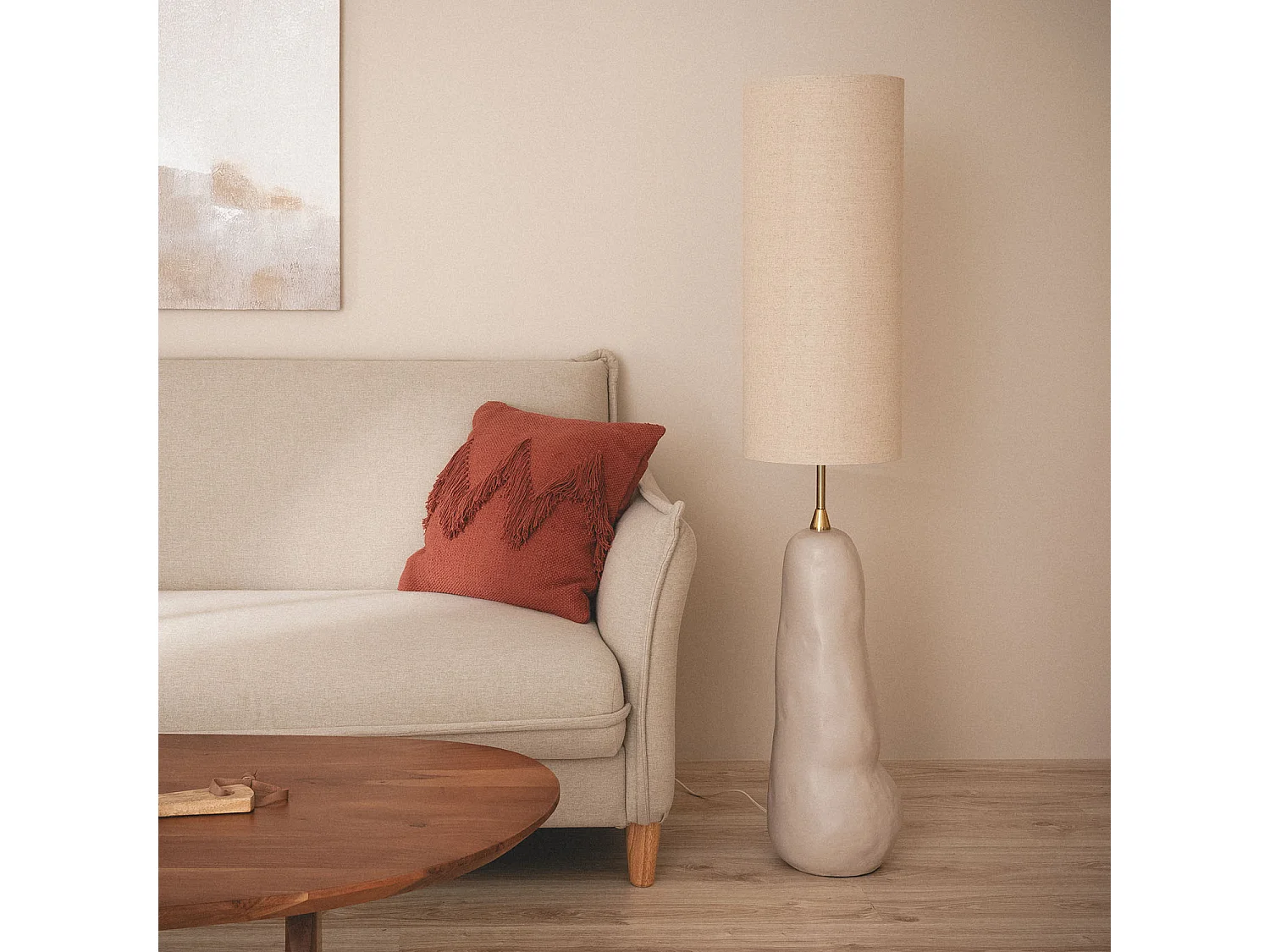 Lampe à Poser Céramique et Toile Bryony Taupe