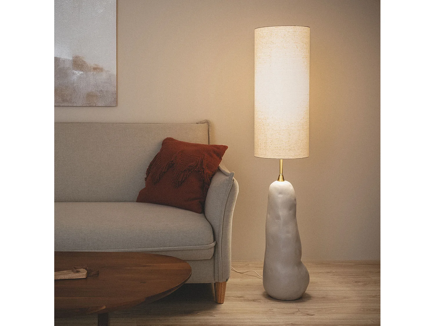 Lampe à Poser Céramique et Toile Bryony Taupe