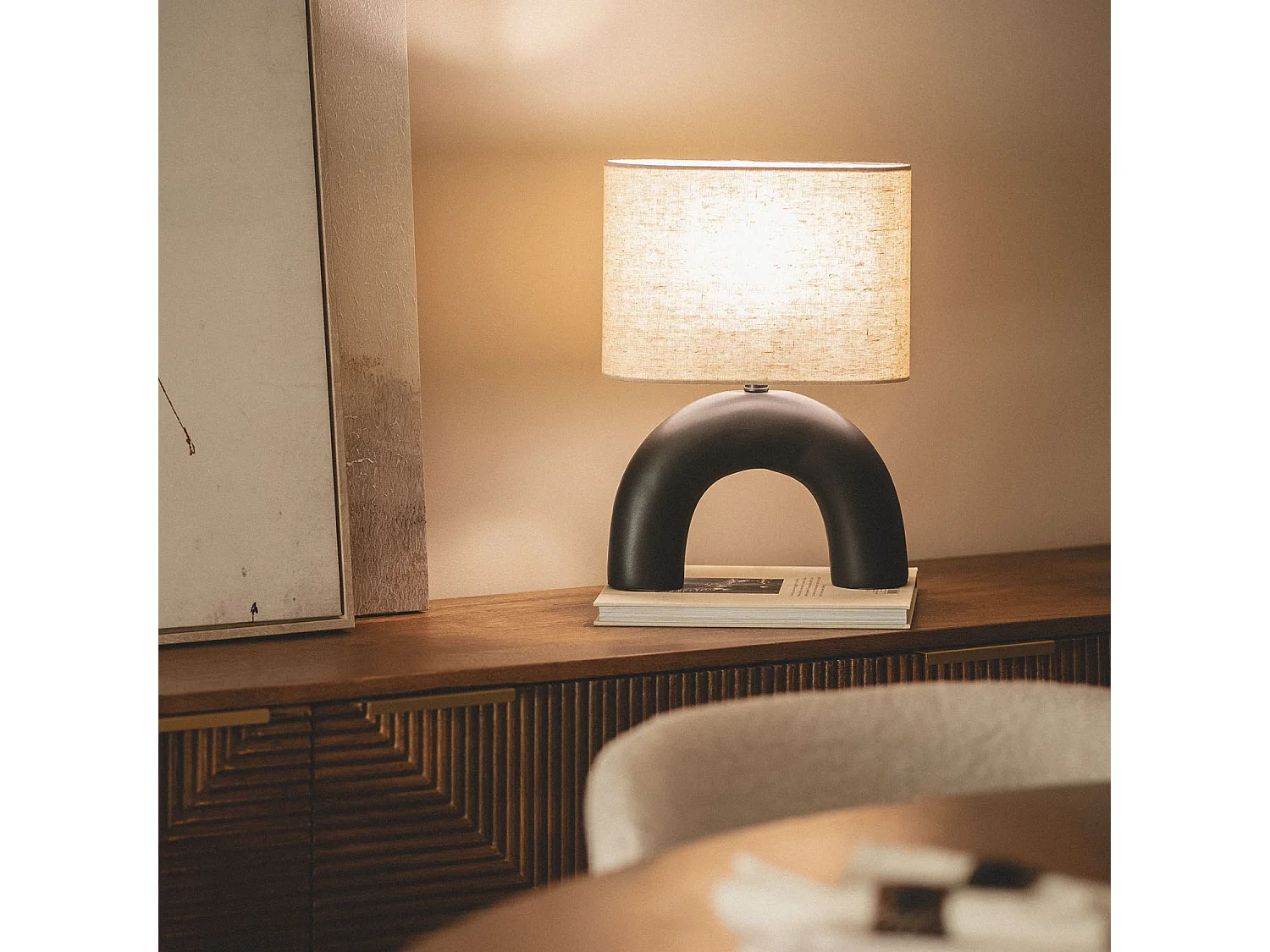 Lampada da Tavolo Ceramica e Tessuto Callie Nero