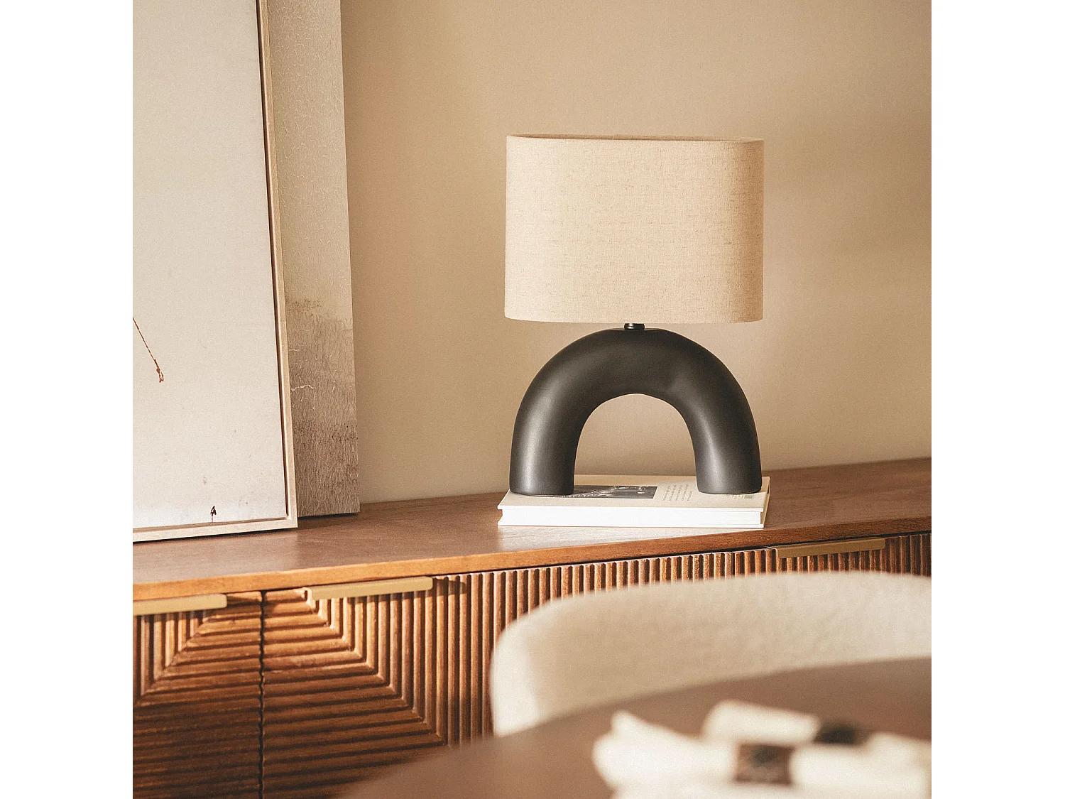 Lampe à Poser Céramique et Tissu Callie  Noir