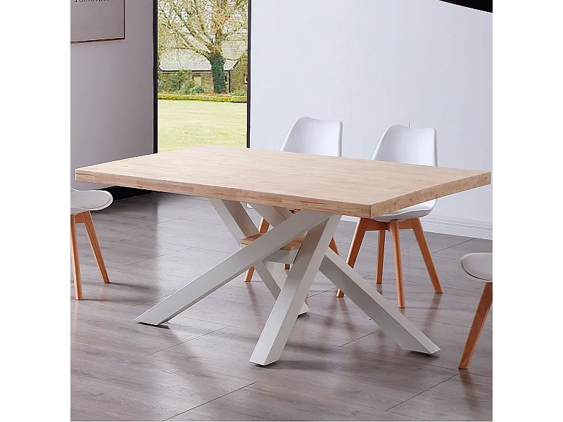 Mesa de comedor Xena patas cruzadas tapa regular roble Nordish/blanco 76x160x100 cm Adec