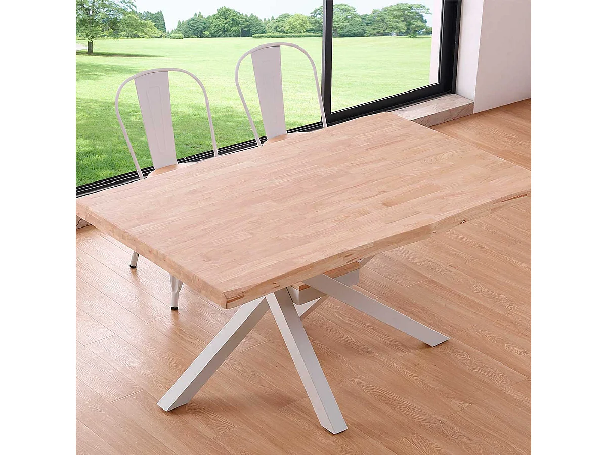 Mesa de comedor Xena forma patas cruzadas tapa irregular roble Nordish/blanco 76x150x90 cm Adec