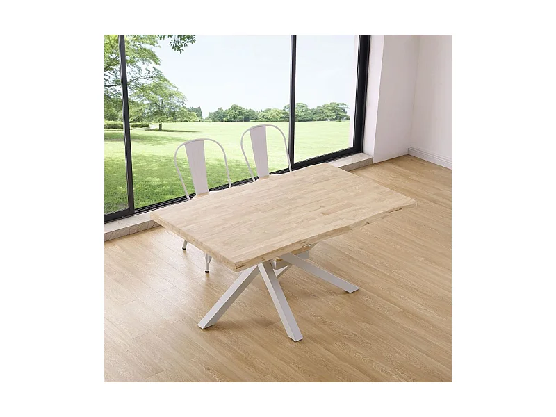 Mesa de comedor Xena forma patas cruzadas tapa irregular roble Nordish/blanco 76x150x90 cm Adec