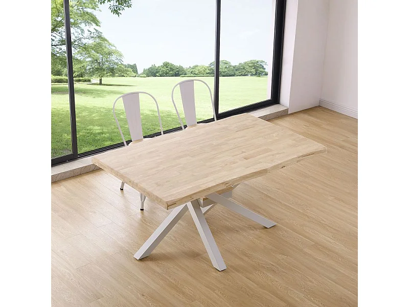 Mesa de comedor Xena forma patas cruzadas tapa irregular roble Nordish/blanco 76x150x90 cm Adec