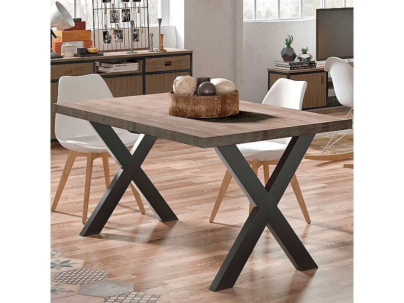 Mesa de comedor X-Loft rectangular diseño nórdico roble American/negro 76x160x90 cm Adec