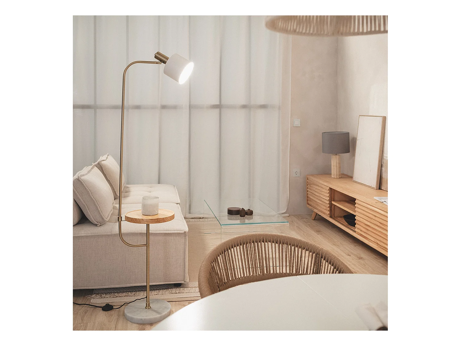 Lampadaire Métal et Marbre Dafne Blanc