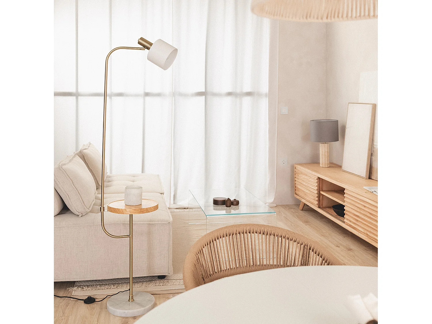 Lampadaire Métal et Marbre Dafne Blanc