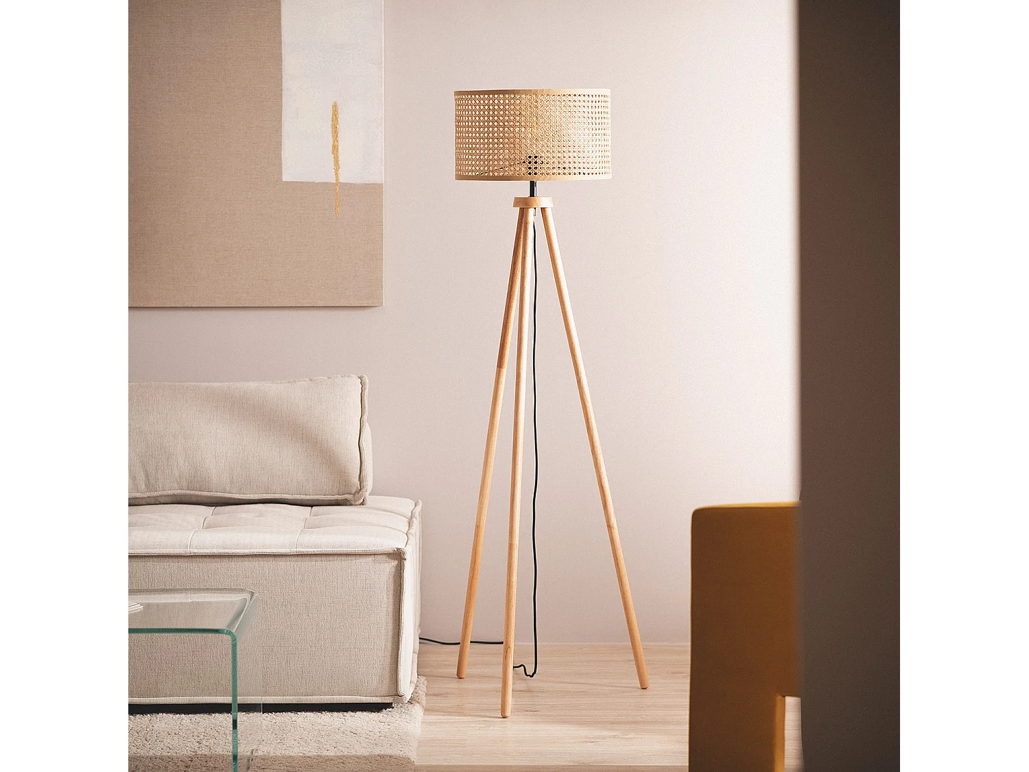 Lampadaire Rotin et Bois Adirane  Naturel