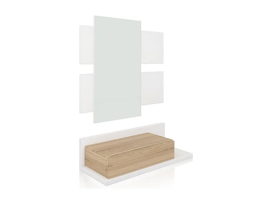 Mueble recibidor Milo Blanco Artik (Blanco Mate) - Roble Canadian