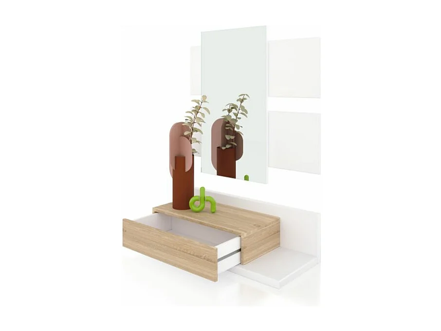 Mueble recibidor Milo Blanco Artik (Blanco Mate) - Roble Canadian