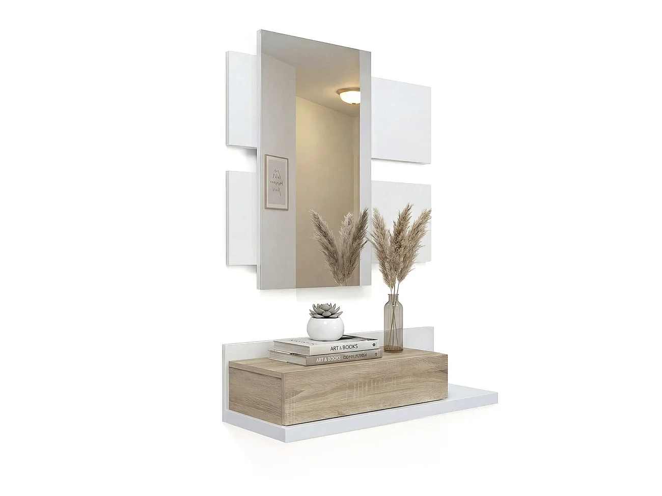 Mueble recibidor Milo Artik White (Branco mate) - Carvalho canadiano