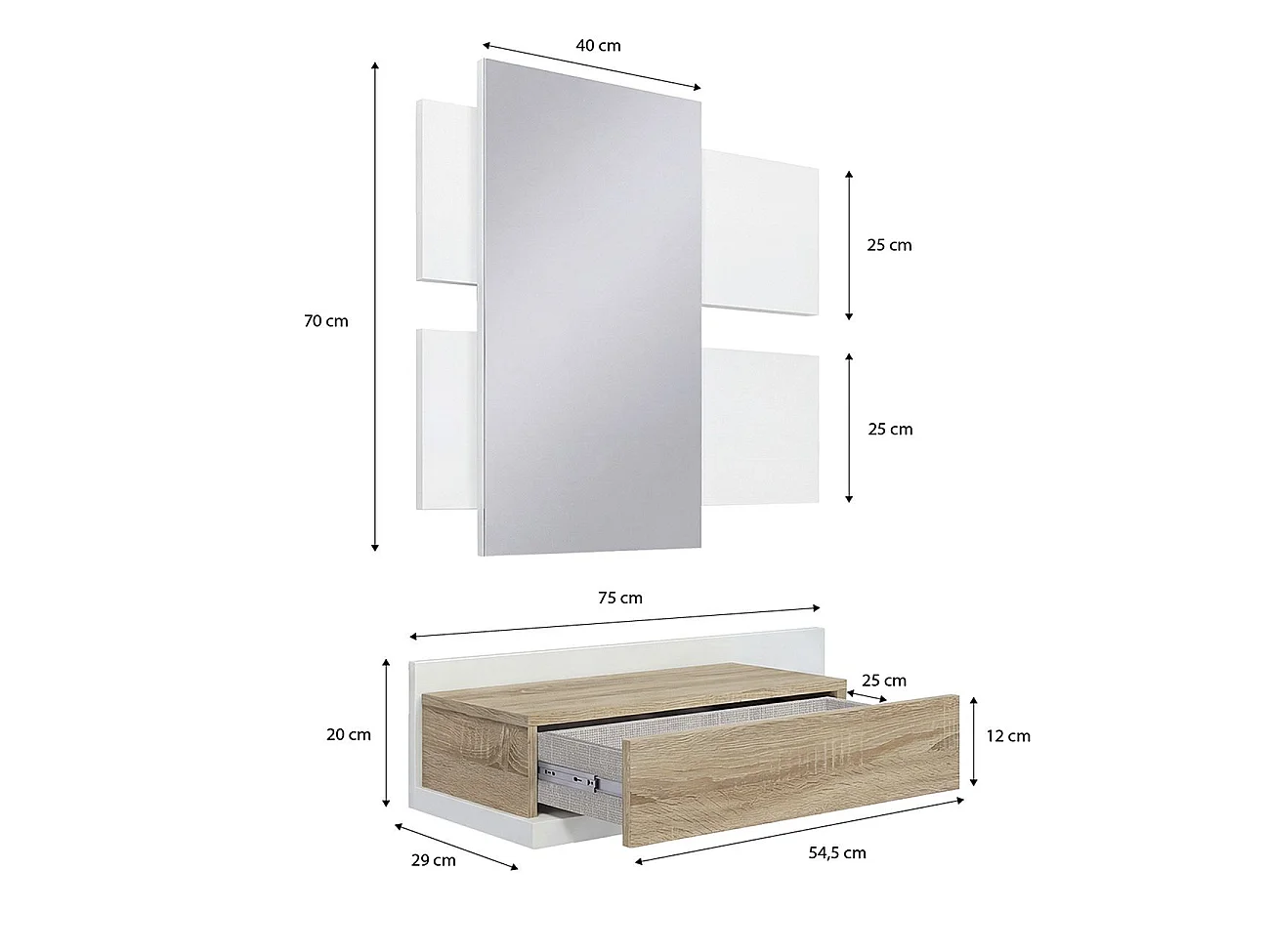 Mueble recibidor Milo Artik White (Branco mate) - Carvalho canadiano