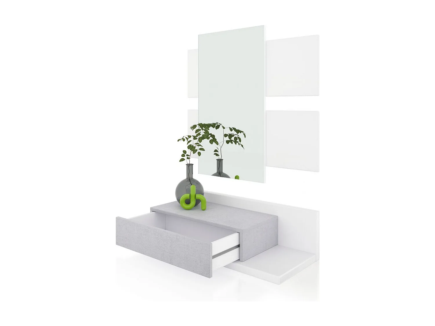 Mueble recibidor con 1 cajón y espejo en blanco mate y gris cemento 75 cm Milo Blanco Artik (Blanco Mate) - Gris Cemento