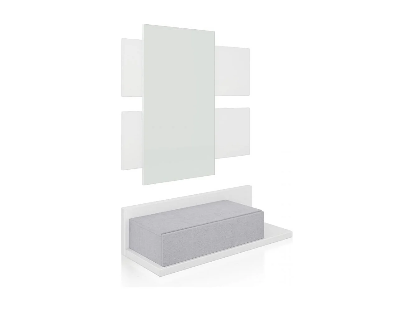Mueble recibidor con 1 cajón y espejo en blanco mate y gris cemento 75 cm Milo Blanco Artik (Blanco Mate) - Gris Cemento