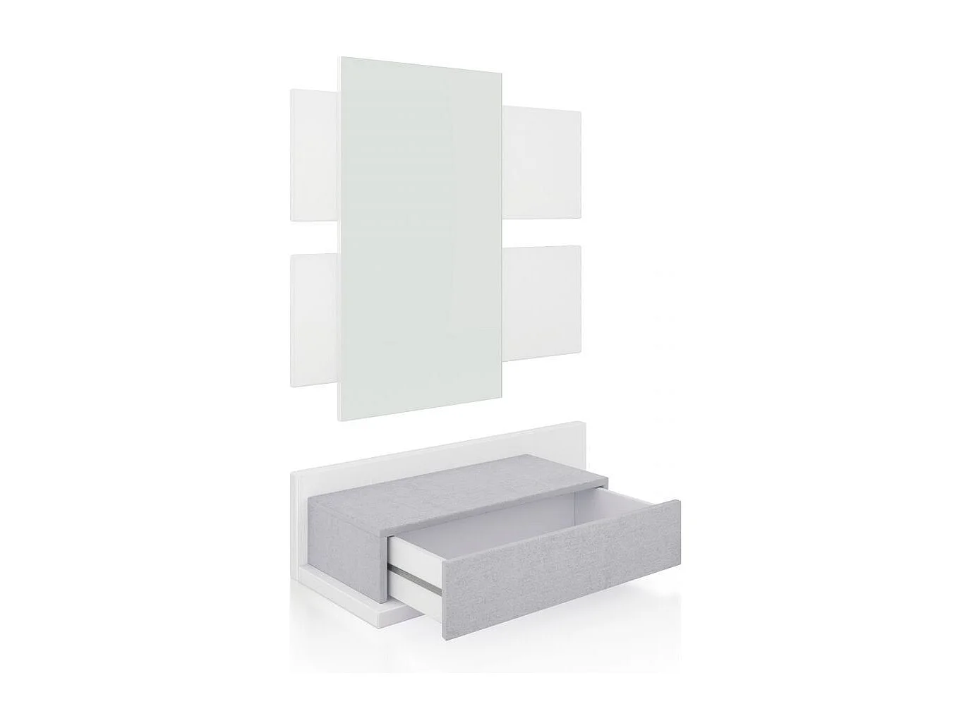 Mueble recibidor con 1 cajón y espejo en blanco mate y gris cemento 75 cm Milo Blanco Artik (Blanco Mate) - Gris Cemento