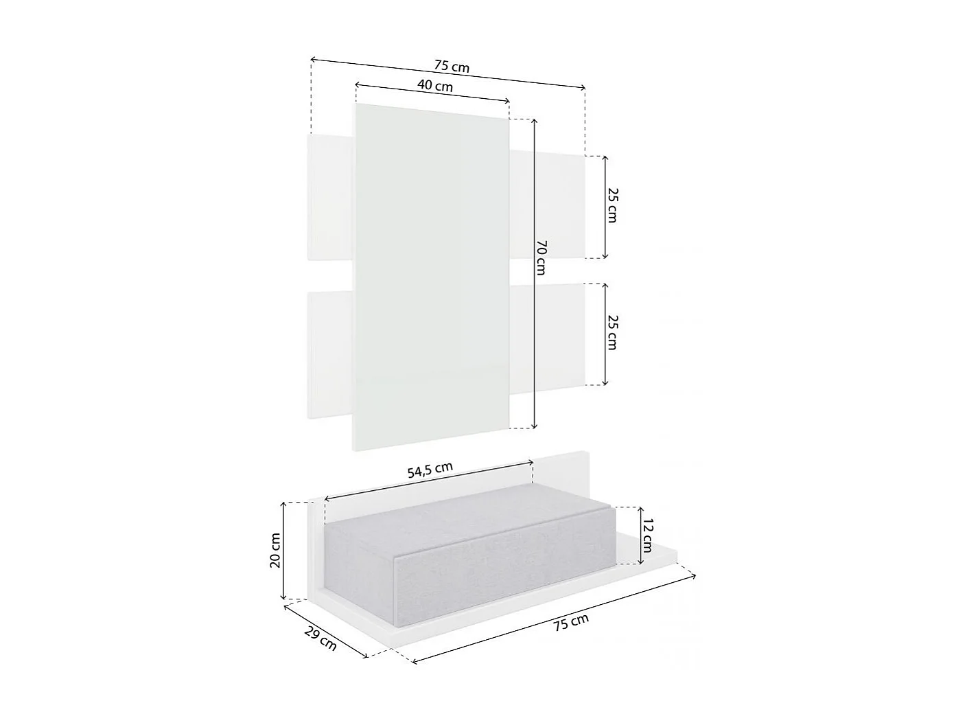 Mueble recibidor con 1 cajón y espejo en blanco mate y gris cemento 75 cm Milo Blanco Artik (Blanco Mate) - Gris Cemento