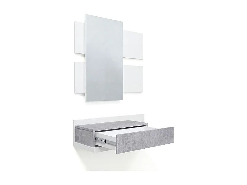 Mueble recibidor con 1 cajón y espejo en blanco mate y gris cemento 75 cm Milo Blanco Artik (Blanco Mate) - Gris Cemento
