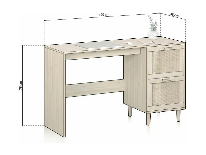 Mesa de estudio Made Pino - Rattan