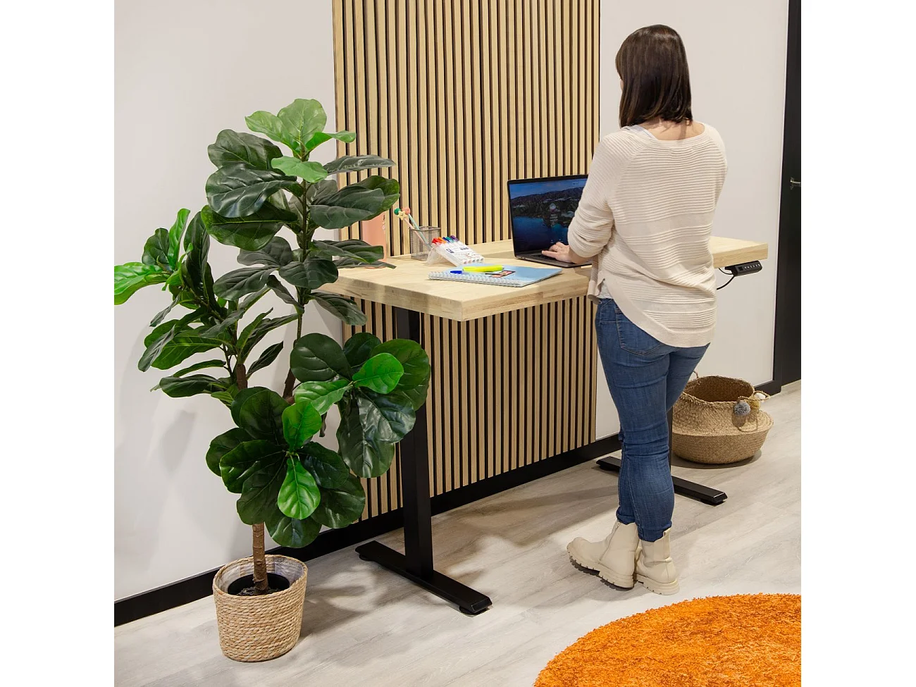 Mesa de estudio elevable Motion 140 Negro - Roble