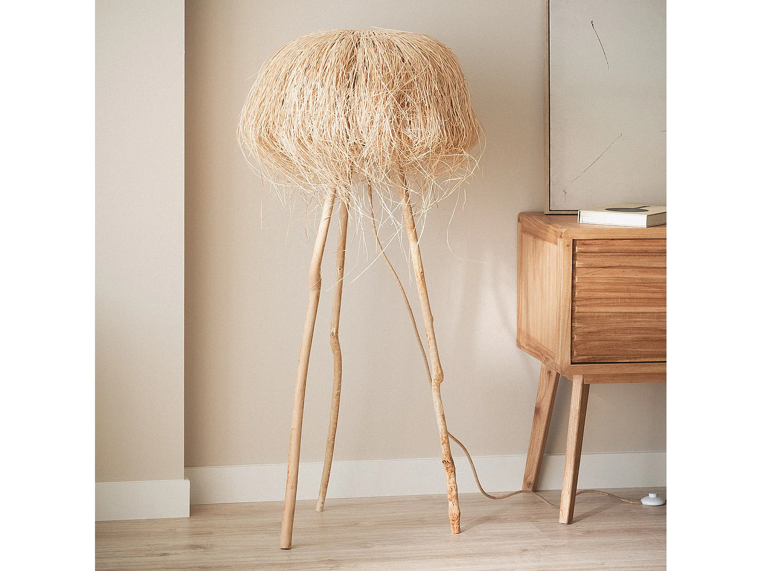 lampadaire en rotin Lasje Naturel