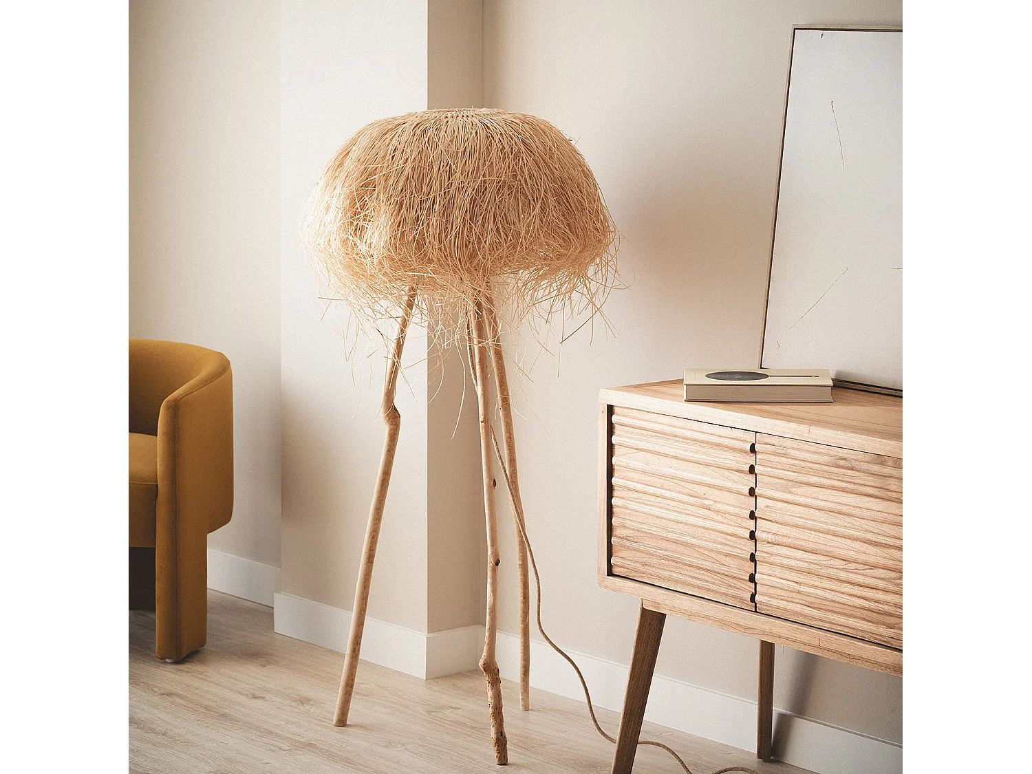 lampadaire en rotin Lasje Naturel