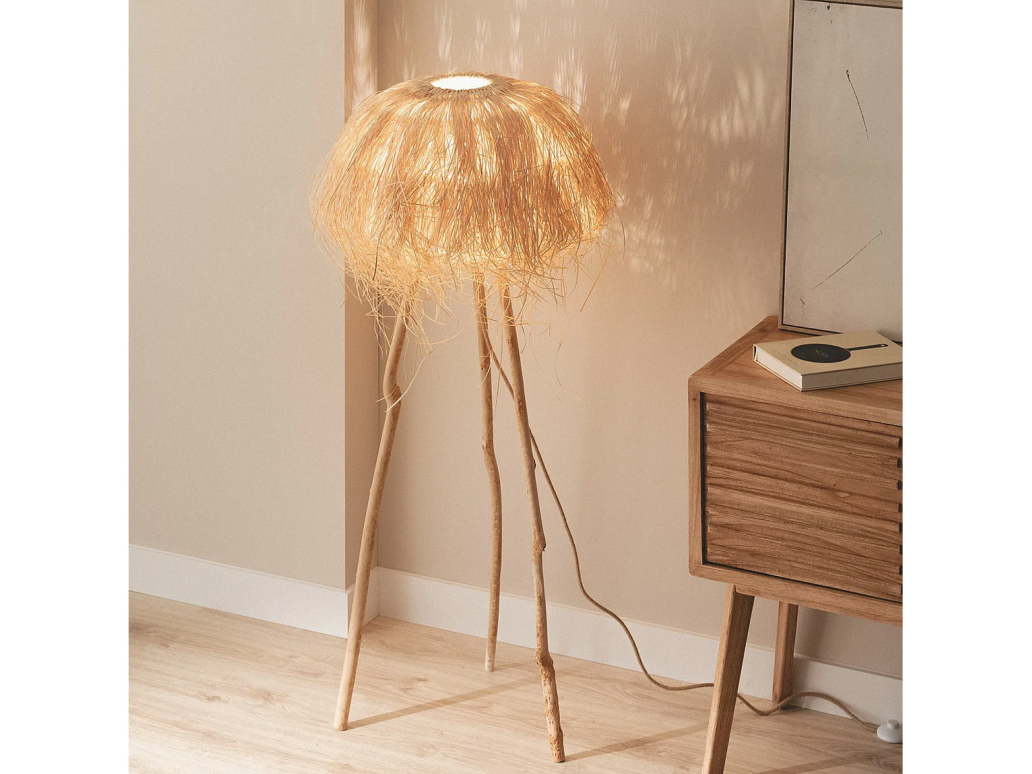 lampadaire en rotin Lasje Naturel