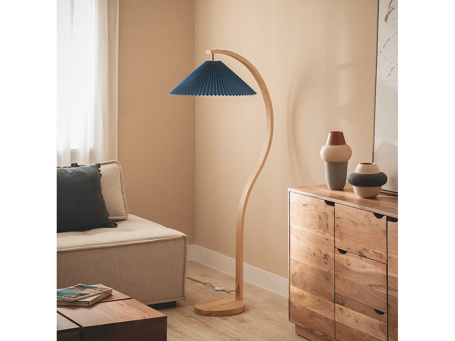 Lampada da Terra Legno Luanda Azzurro Scuro