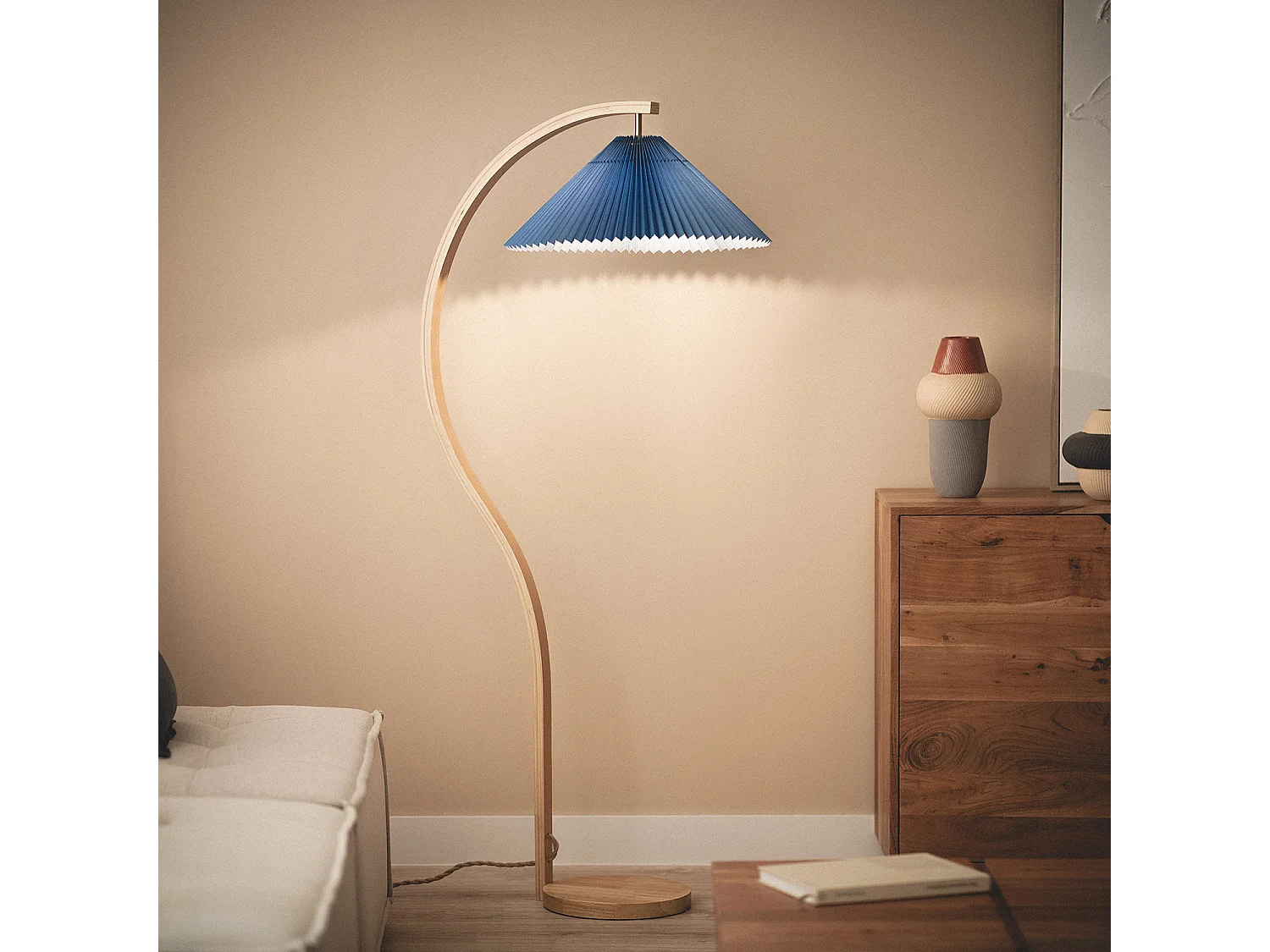 Lampada da Terra Legno Luanda Azzurro Scuro