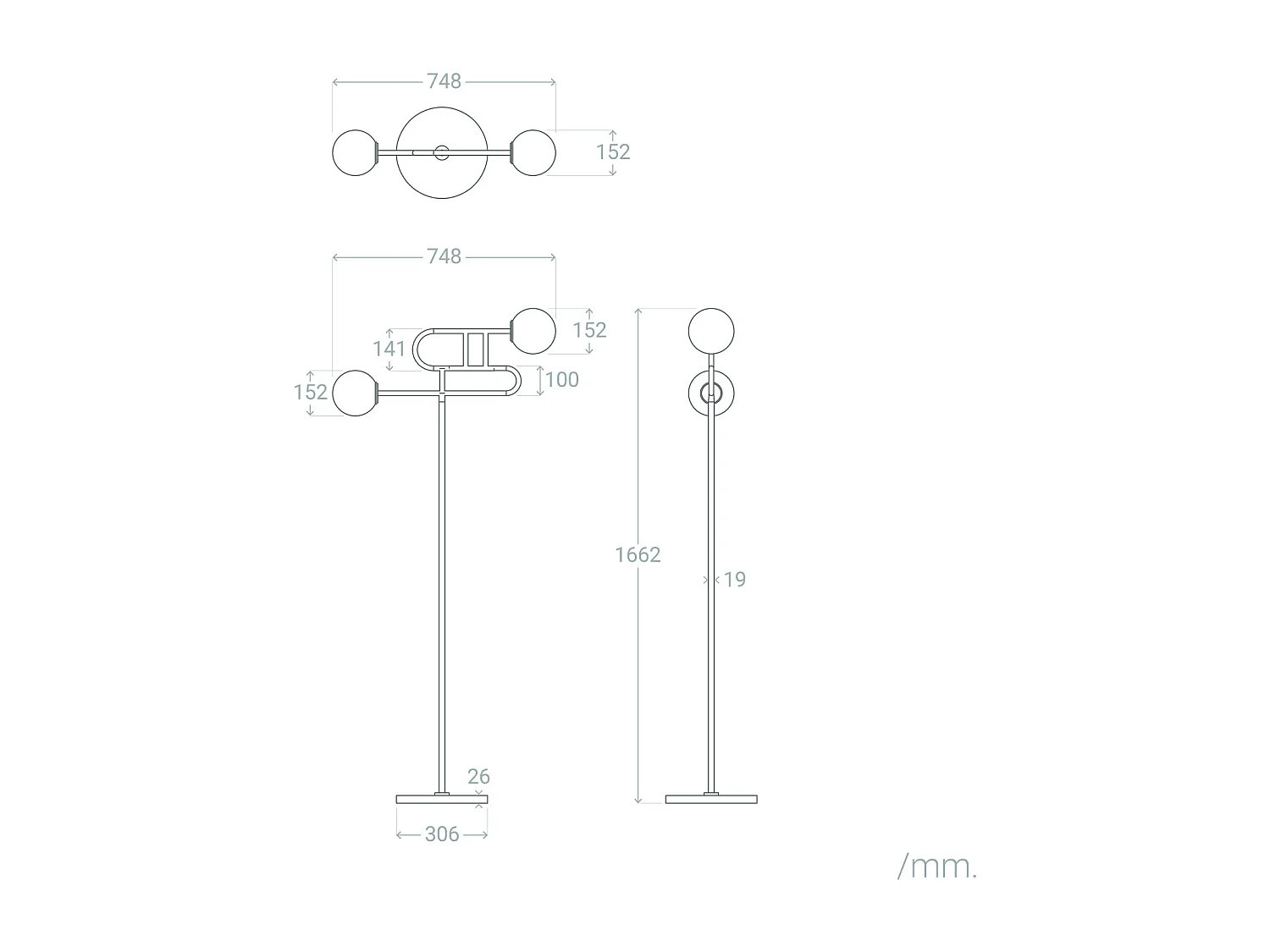 Lampadaire Métal Rowsley Doré