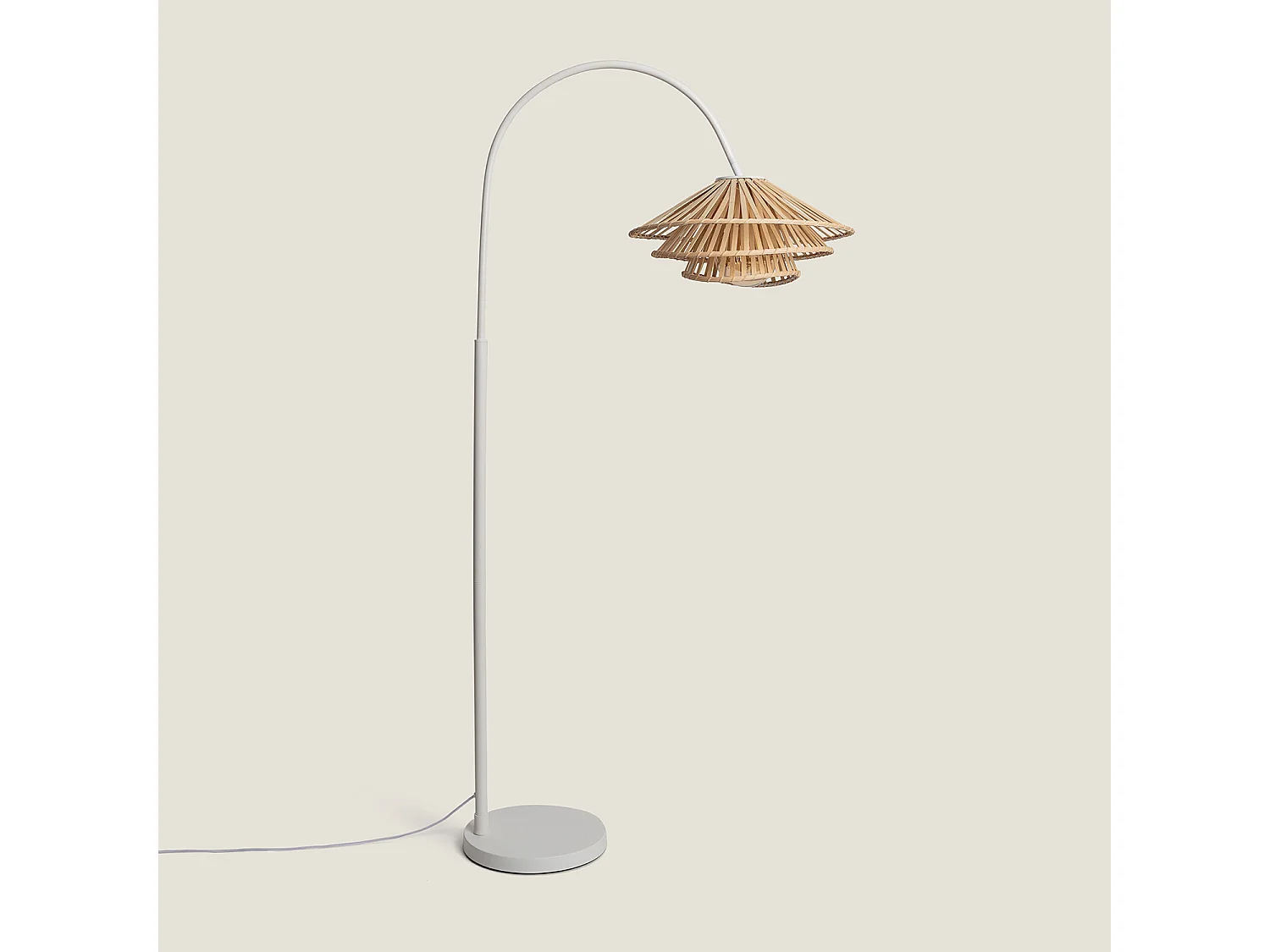 Lampadaire Métal et Bambou Ailén Blanc