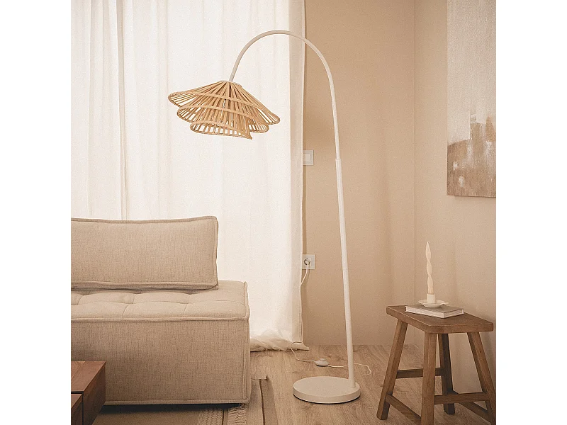 Lampada da Terra Metallo e Bambù Ailén Bianco