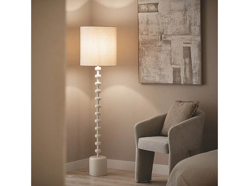 Lampada da Terra Metallo e Lino Aimahar Bianco Gardenia