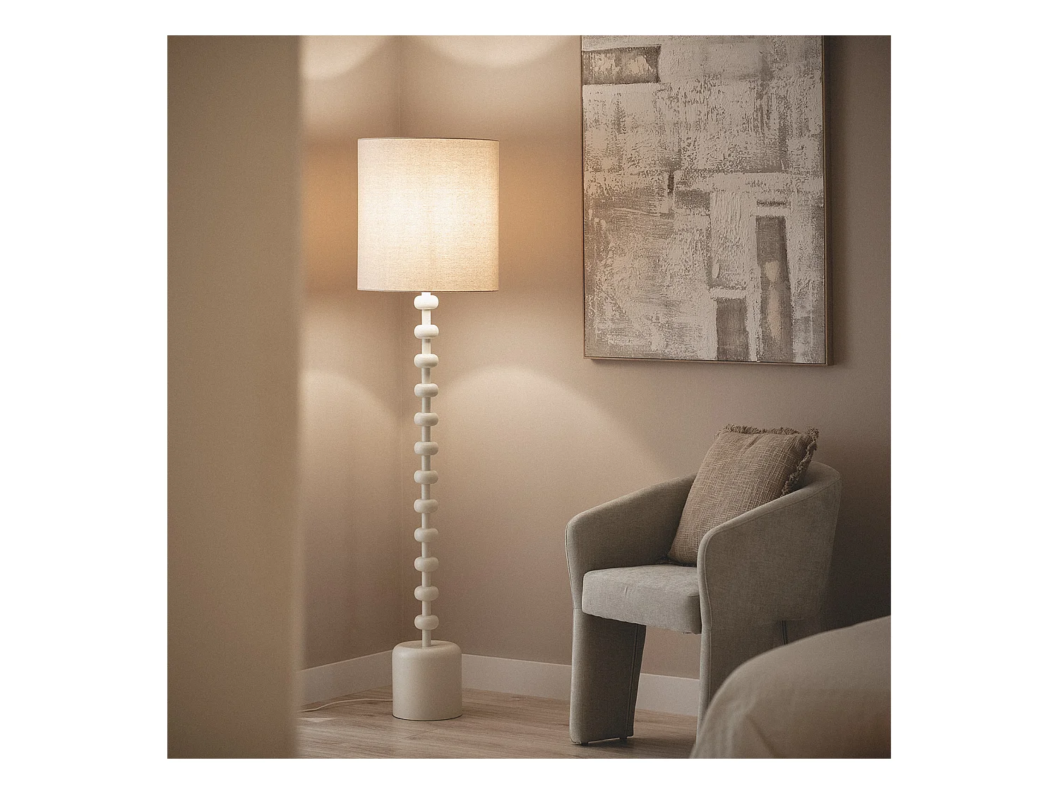 Lampada da Terra Metallo e Lino Aimahar Bianco Gardenia