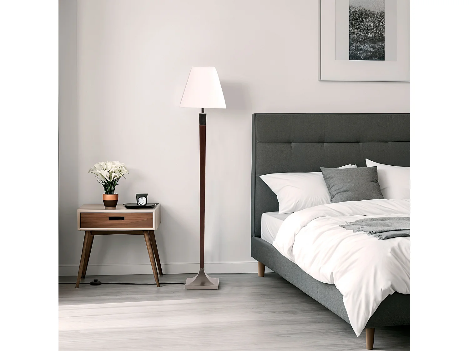 Lampadaire Bois et Métal Lizza Piramis Blanc