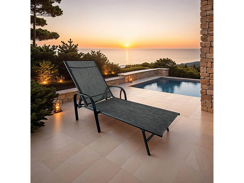 Sdraio Rebecca Mobili Oriri 95x195x69 Acciaio Poliestere Grigio Scuro Nero Moderno