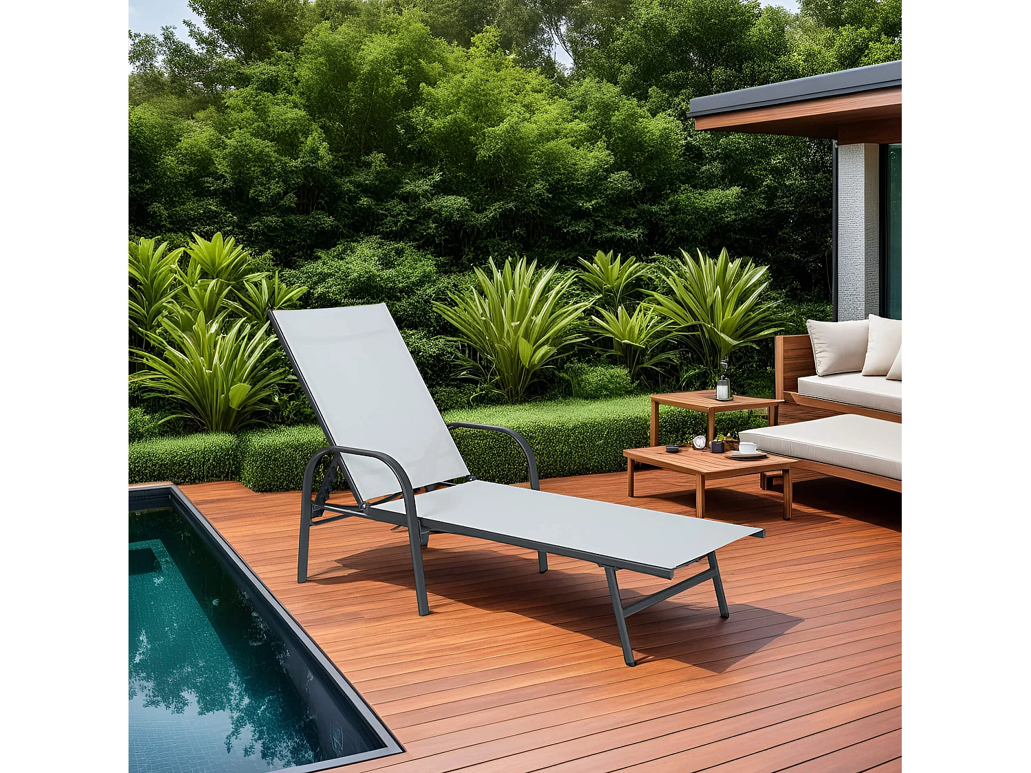 Chaise Longue Rebecca Mobili Darkin 95x195x69 Acier Polyester Gris Clair Anthracite Moderne