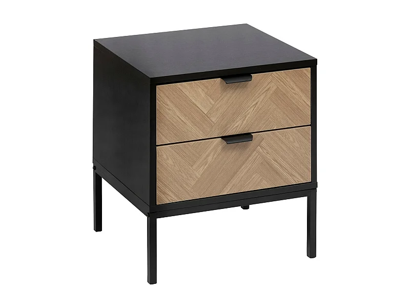 Table d'appoint Table de chevet en métal noir et tiroirs aspect chevron 50 x 40 cm