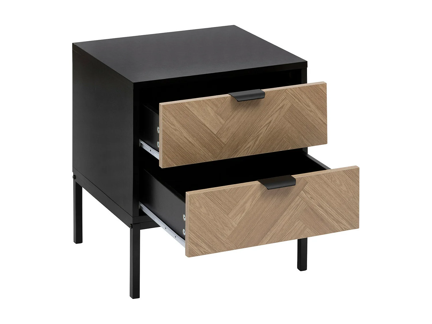 Table d'appoint Table de chevet en métal noir et tiroirs aspect chevron 50 x 40 cm