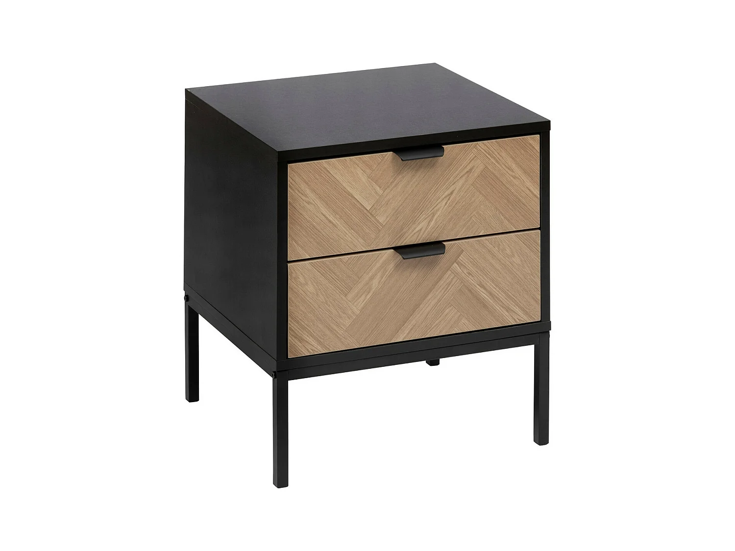 Table d'appoint Table de chevet en métal noir et tiroirs aspect chevron 50 x 40 cm